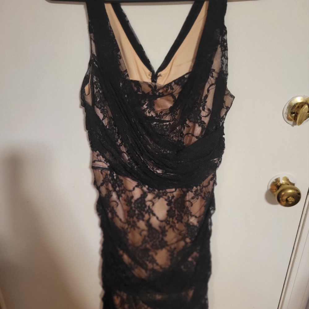 Express Black Lace Dress with Nude Underlay From Express.